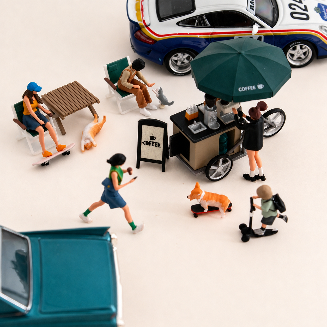 1:64 Street Coffee Cart & Figure Set